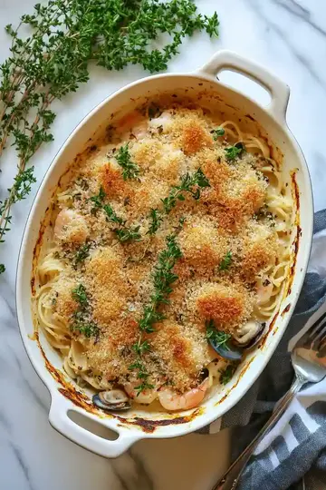 Creamy Seafood Spaghetti Casserole