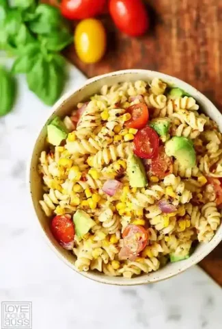 Grilled Corn Avocado Pasta Salad