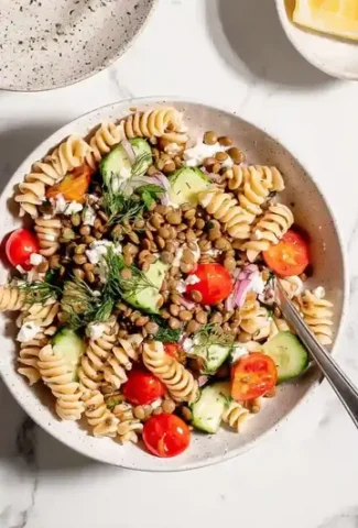 Protein Packed Lentil Pasta Salad