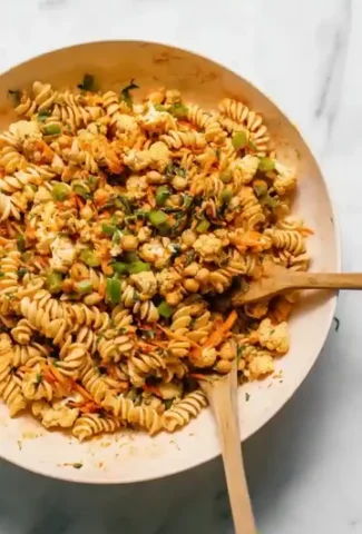 Vegan Buffalo Cauliflower Pasta Salad